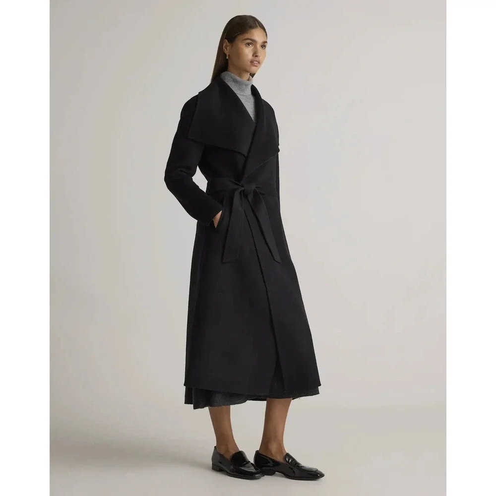 NWT Quince Double Faced Merino Wool Draped Collar Wrap Coat Long Tie Women's XL - Picture 16 of 16